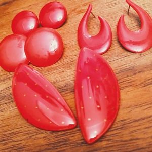 Mini lot of FIRE ENGINE RED pierced Vintage earing